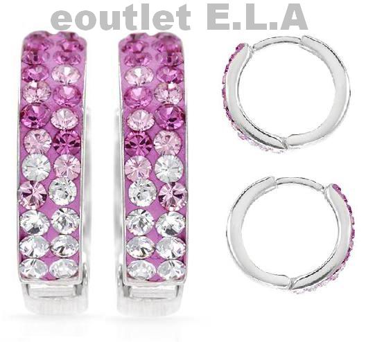 PINK SWAROVSKI CRYSTALS SILVER HOOPS-16.5X4mm